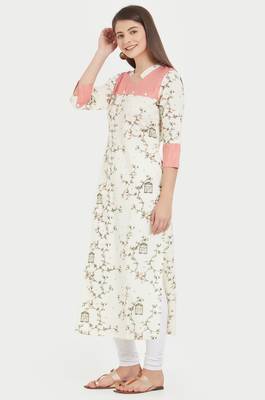 Off white printed  cotton kurti 1