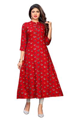 Red printed rayon kurti 1