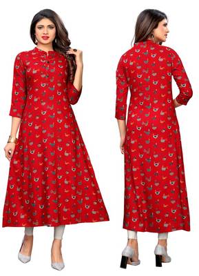 Red printed rayon kurti 3