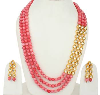Pink Multilayered  Kundan Necklace Sets 1