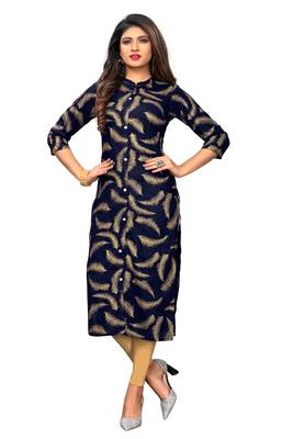 Navy blue printed   rayon kurti 1