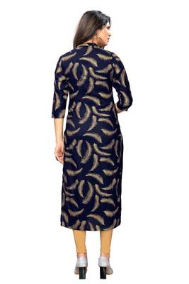 Navy blue printed   rayon kurti 3