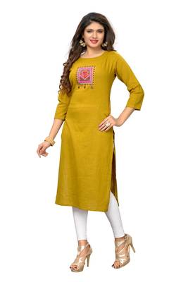 Yellow embroidered cotton kurti 1