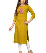 Yellow embroidered cotton kurti