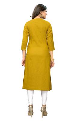 Yellow embroidered cotton kurti 2