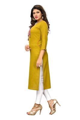 Yellow embroidered cotton kurti 3