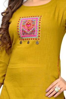 Yellow embroidered cotton kurti 4