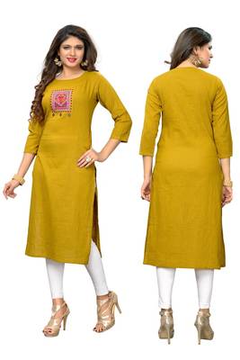 Yellow embroidered cotton kurti 5