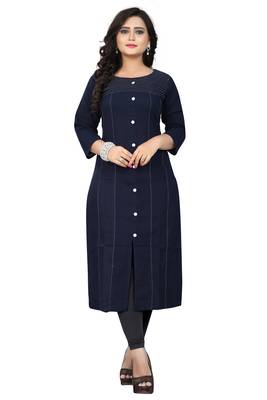 Navy blue embroidered cotton kurti 1