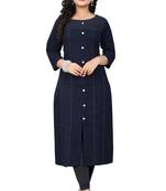 Navy blue embroidered cotton kurti