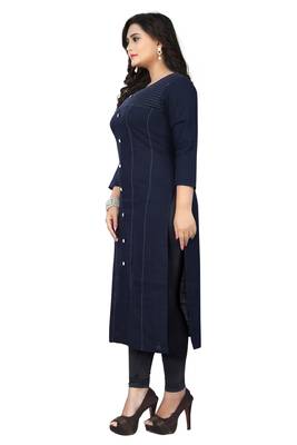Navy blue embroidered cotton kurti 3