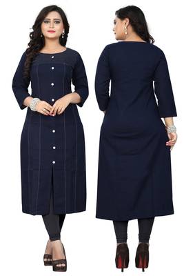 Navy blue embroidered cotton kurti 5