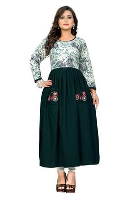 Green embroidered  rayon kurti 1