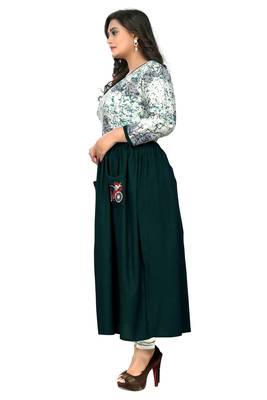 Green embroidered  rayon kurti 3