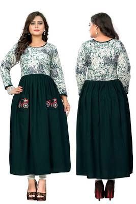 Green embroidered  rayon kurti 4