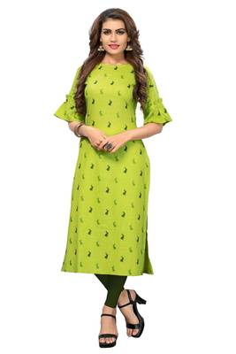 Green printed rayon kurti 1