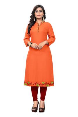 Orange embroidered rayon kurti 1