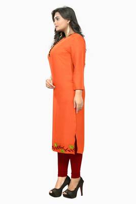 Orange embroidered rayon kurti 3