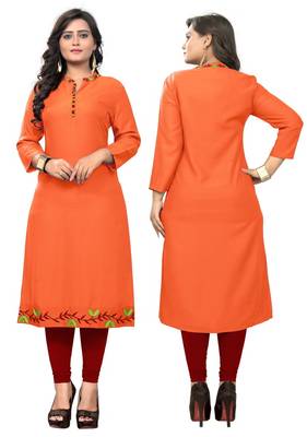 Orange embroidered rayon kurti 5