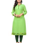 Parrot green embroidered rayon kurti