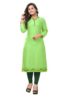 Parrot green embroidered rayon kurti 2