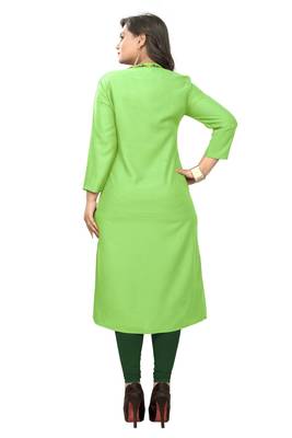 Parrot green embroidered rayon kurti 4