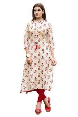 Off white printed rayon kurti 1