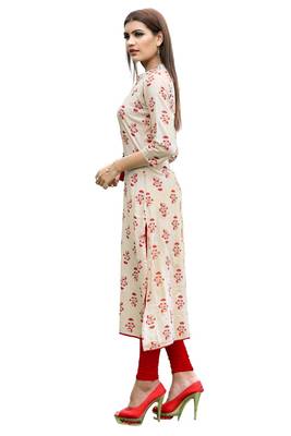 Off white printed rayon kurti 4