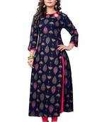 Navy blue printed rayon kurti