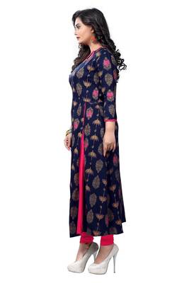 Navy blue printed rayon kurti 3