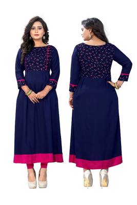 Dark blue printed rayon kurti 5