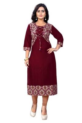Maroon printed rayon kurti 1
