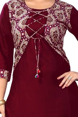 Maroon printed rayon kurti 4