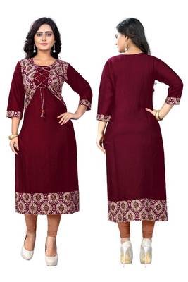 Maroon printed rayon kurti 5