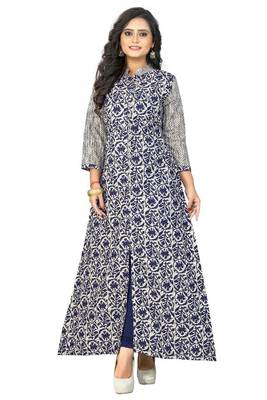 Blue  printed cotton kurti 1