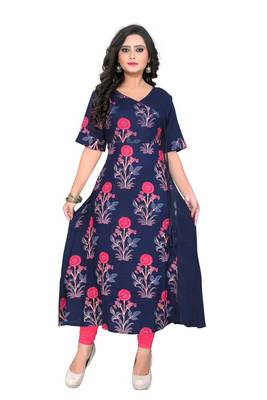 Dark blue printed rayon kurti 1