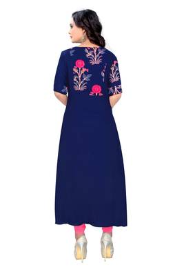 Dark blue printed rayon kurti 2