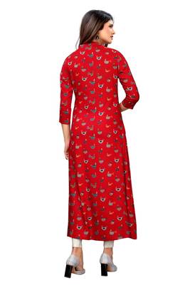 Red printed rayon kurti 5
