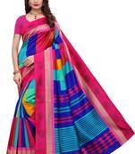 Pink printed art silk saree with blouse