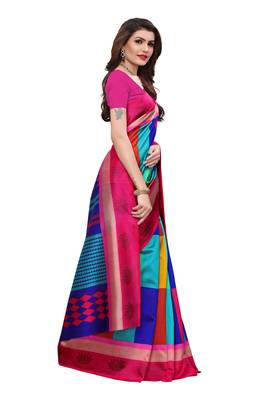 Pink printed art silk saree with blouse 3