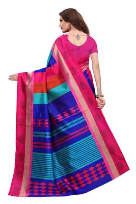 Pink printed art silk saree with blouse 4