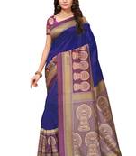 Blue printed art silk saree with blouse