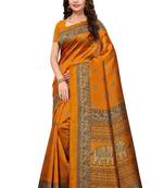 Mustard printed art silk saree with blouse