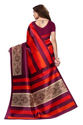 Red printed art silk saree with blouse 4