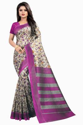 Pink printed art silk saree with blouse 1