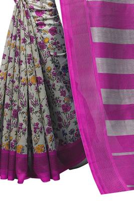 Pink printed art silk saree with blouse 2