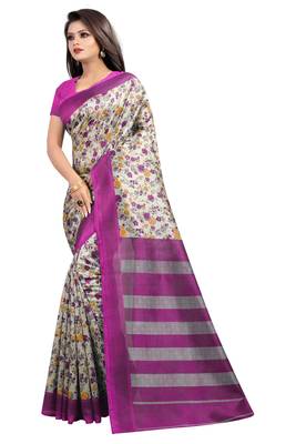 Pink printed art silk saree with blouse 3