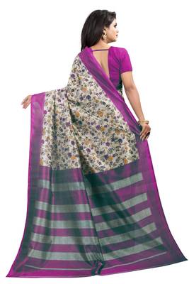 Pink printed art silk saree with blouse 4