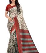 Red printed art silk saree with blouse