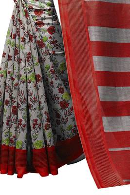 Red printed art silk saree with blouse 2